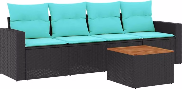 Set Divani da Giardino 5 pz con Cuscini Nero in Polyrattan