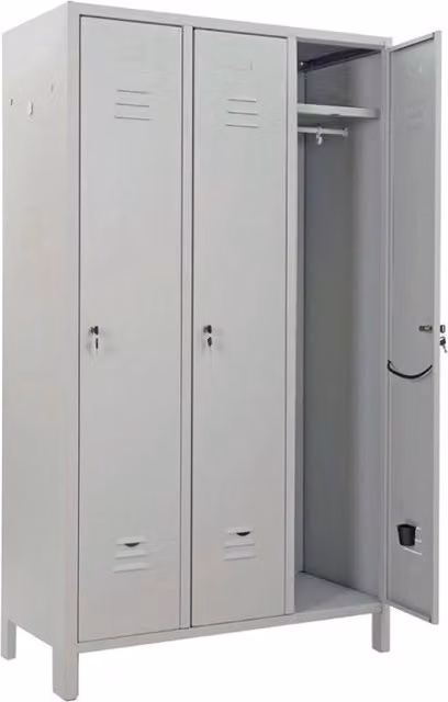 Armadio Spogliatoio per Sporco e Pulito a 3 Posti con Ripiano e Appendiabiti, Grigio RAL7035, L/P/H: 100 x 35 x 180 cm