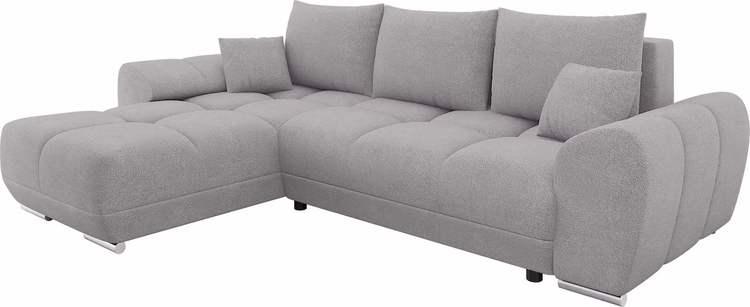 MIRJAN24 Divano ad angolo Logo L con contenitore e funzione letto, lato universale, schienale composto da cuscini mobili (colore: Velo 633)