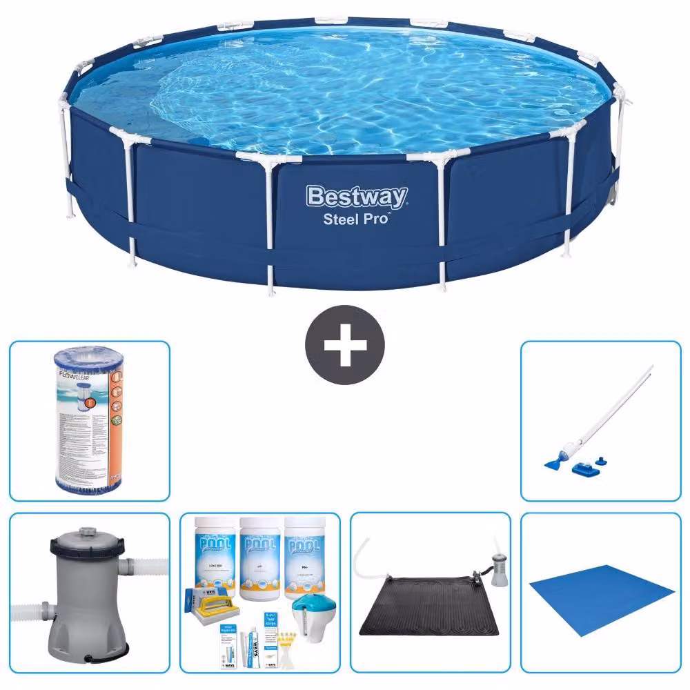 Bestway Steel Pro, piscina in acciaio, rotonda - 396x84 cm - composta da 7 elementi, modello S22110