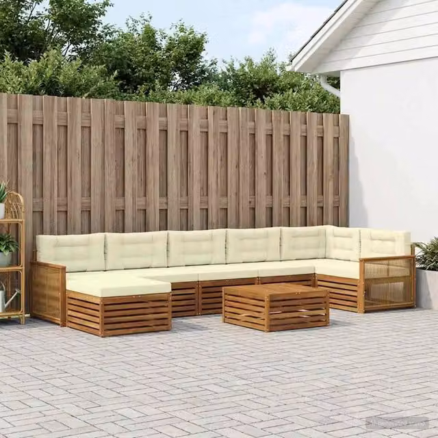 Set di divani da esterno vidaXL in legno di acacia con pouf e tavolino, colore beige e marrone
