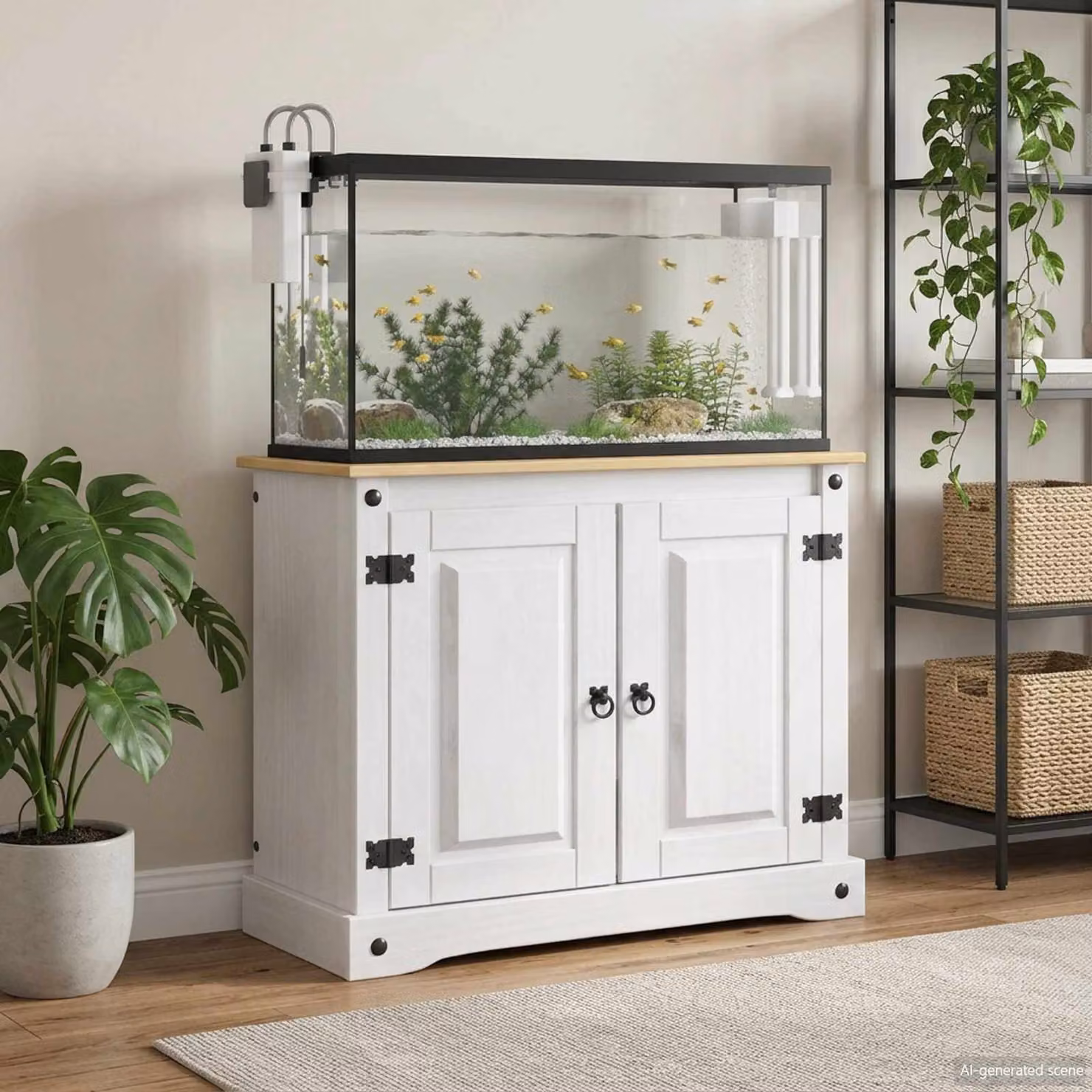 vidaXL Supporto per Acquario CORONA in Legno di Pino Cerato, Bianco e Marrone, L 81,5 cm x P 37 cm x H 73 cm