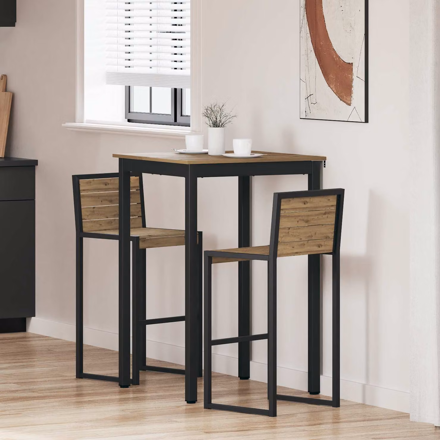 vidaXL Tavolo Bar Moderno Quadrato in Legno Ingegnerizzato e Metallo, Colori Nero e Marrone, L: 70 cm, P: 70 cm, H: 105 cm
