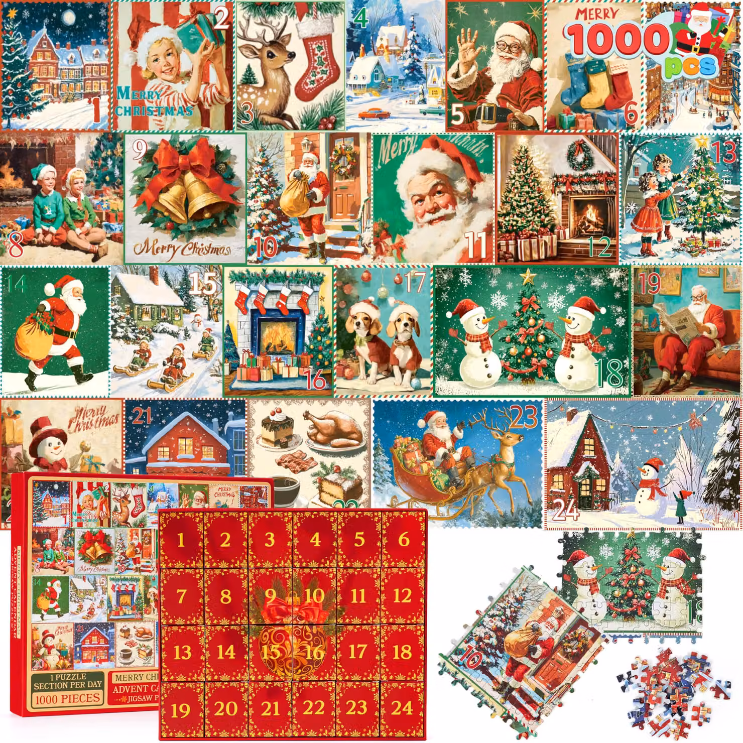 Calendario dell'Avvento con puzzle da 1000 pezzi - Rompicapo natalizio interattivo - 17795