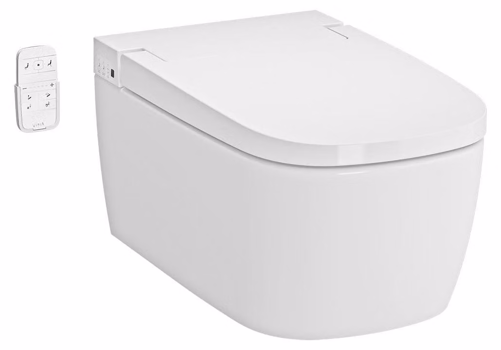 VitrA V-Care Basic 1.1 WC sospeso con funzione bidet, sedile WC riscaldabile SoftClose e telecomando, bianco