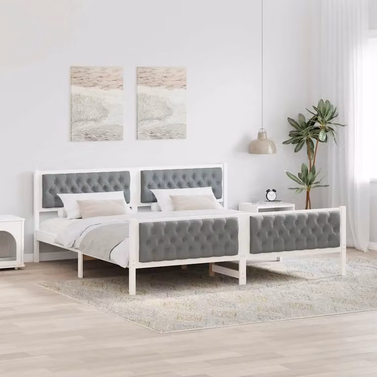 Struttura del letto vidaXL in pino massello grigio chiaro 200 x 200 cm
