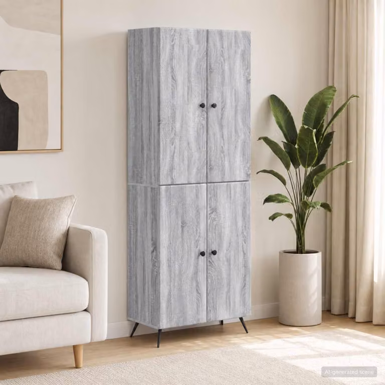 Set di 2 armadi vidaXL in legno ingegnerizzato e MDF, colore grigio Sonoma, design minimalista con ante a battente e ripiani interni