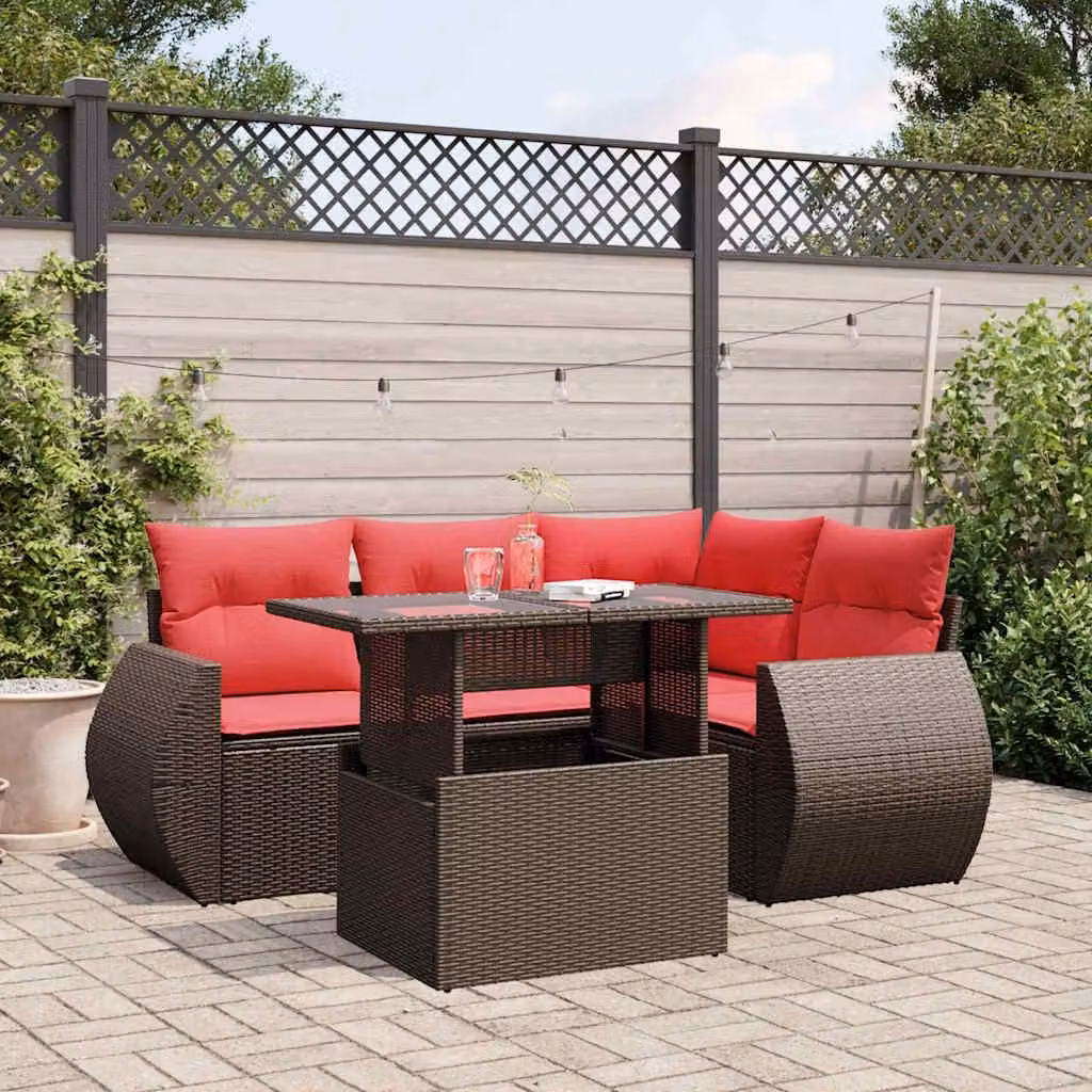 Maison Exclusive - Set di 5 divani da giardino con cuscini, marrone, polyrattan
