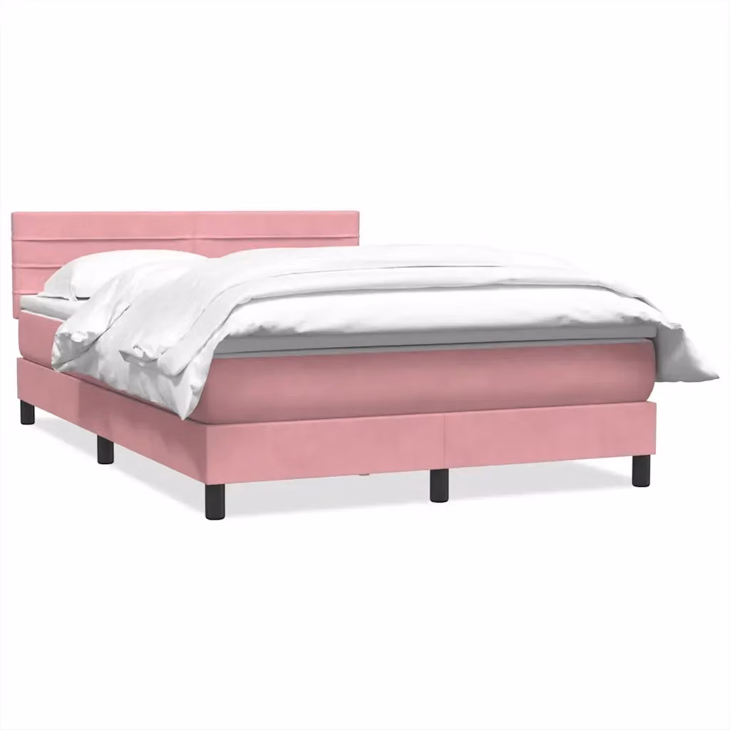 Letto con Giroletto a Molle e Materasso Ibrido vidaXL in Velluto Rosa e Bianco L/P/H: 144 x 223 x 88 cm – 2