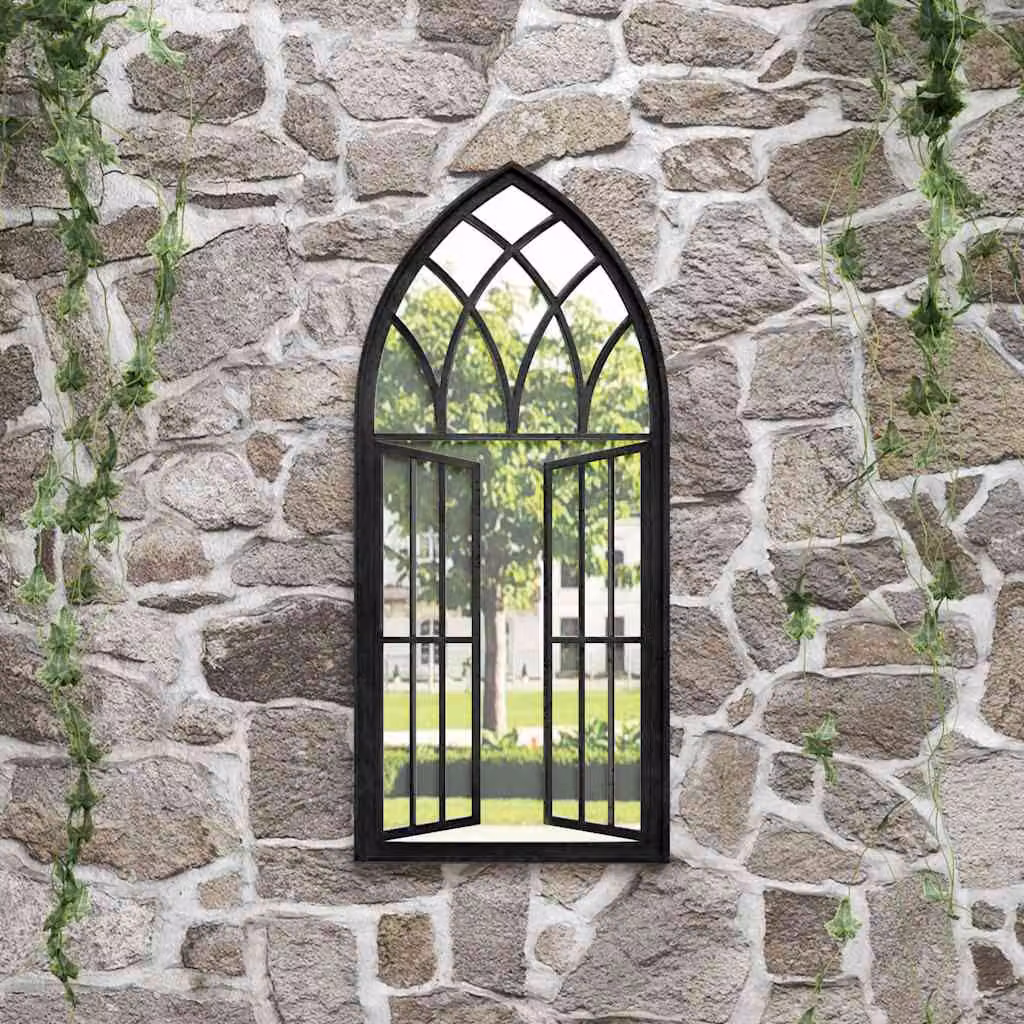 Specchio da giardino vidaXL in metallo nero con finitura antica per uso esterno L: 100 cm, H: 45 cm