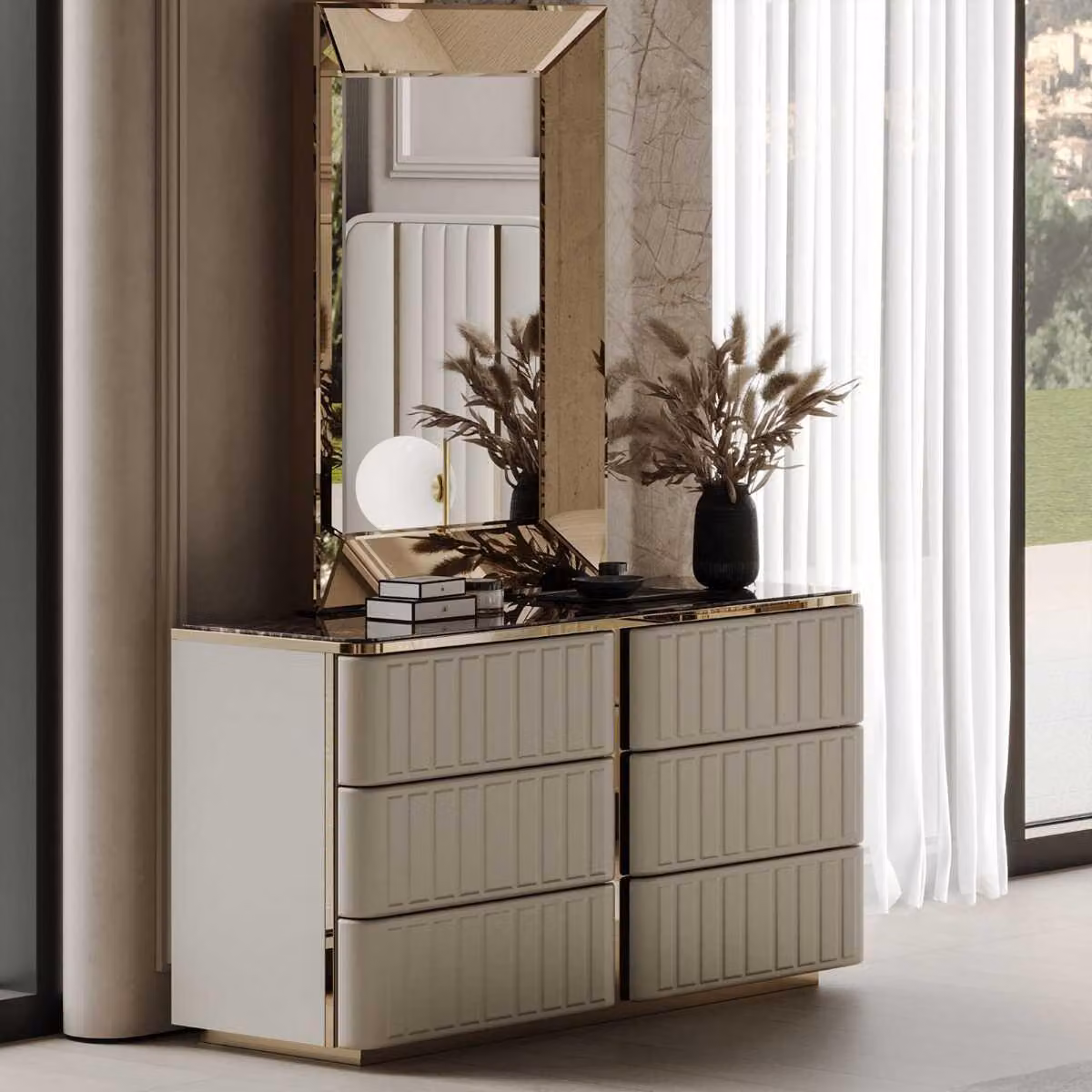 Moderner Beiger Schminktisch Stilvoller Kosmetiktisch Luxus Möbel