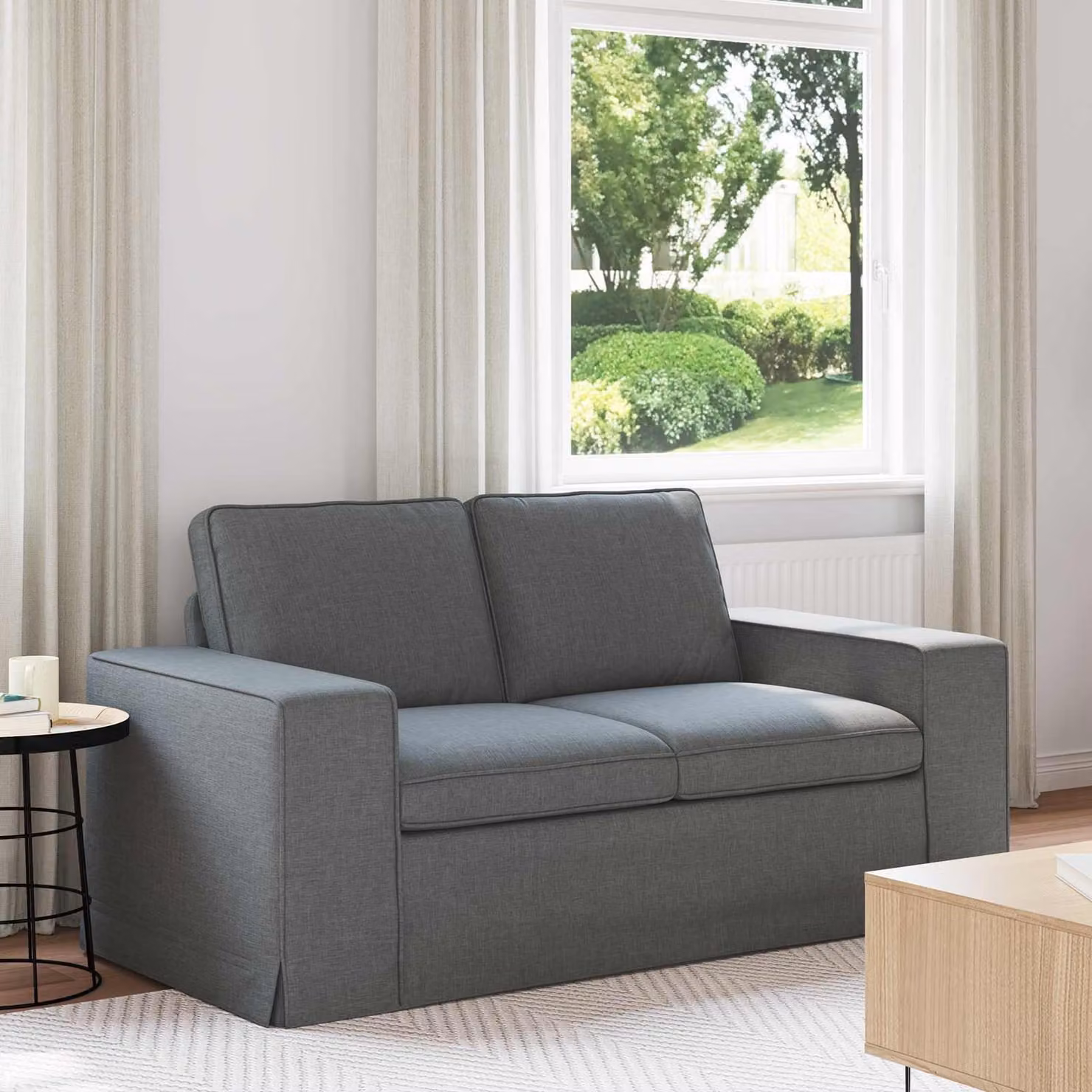 Divano moderno vidaXL in tessuto grigio scuro e nero con struttura in metallo L: 162 cm, P: 80 cm, H: 82 cm – 1