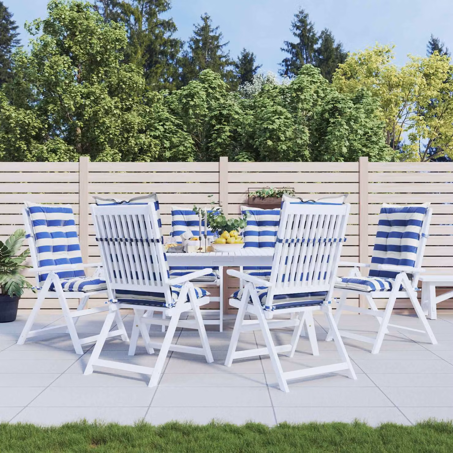 Set di 6 cuscini da esterno vidaXL rettangolari in tessuto blu e bianco L 120 cm x P 50 cm x H 7 cm