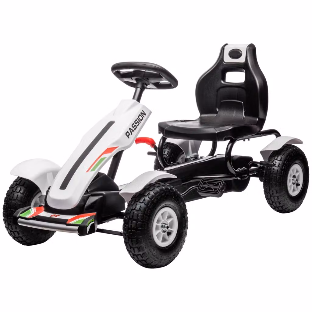 Go Kart a Pedali per Bambini in Plastica e Metallo Bianco con Sedile Regolabile e Freno a Mano L: 121 cm, P: 58 cm, H: 61 cm – 2