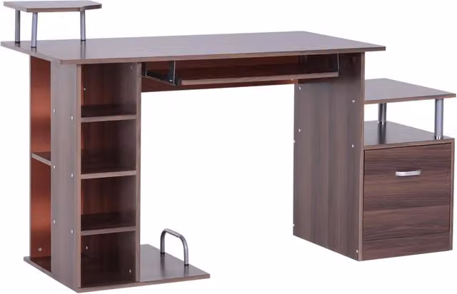 Scrivania per PC Minimal in legno marrone e argento con cassetto e scaffale L: 88 cm, P: 60 cm, H: 40 cm