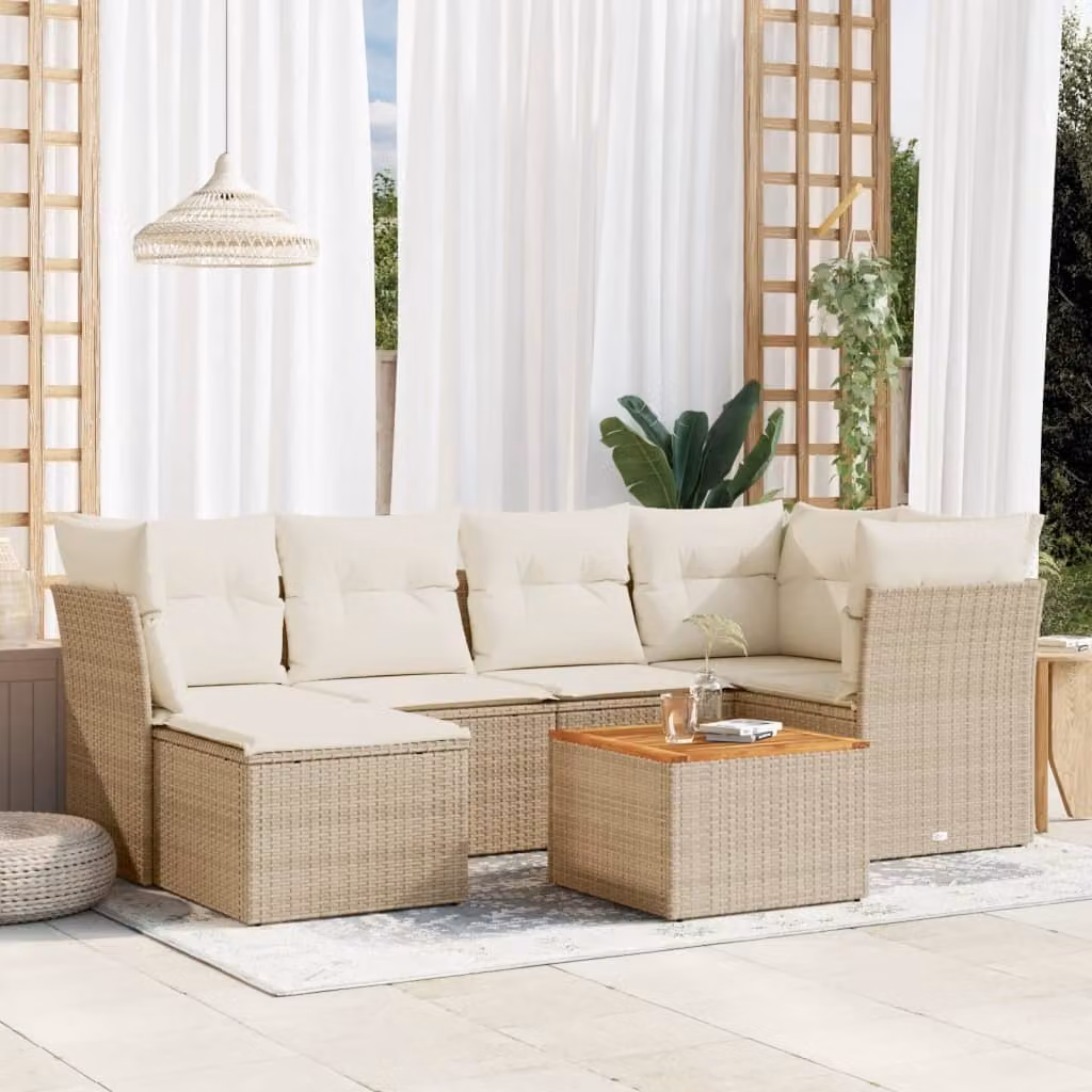 Maison Exclusive - Set da giardino 7 pezzi con cuscini Beige Poly Rattan