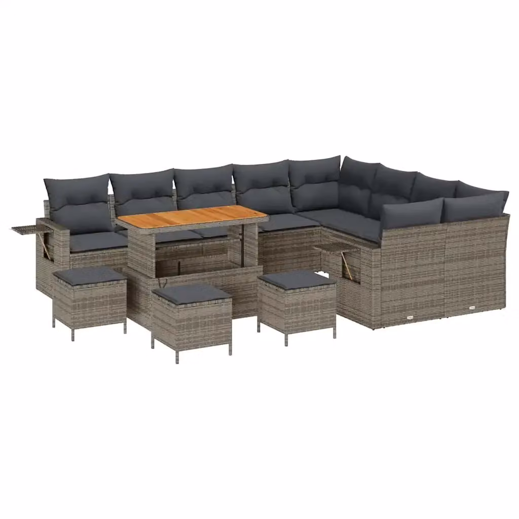 Set Divano da Giardino vidaXL 13 pz in Polyrattan Grigio con Cuscini e Tavolino – 2