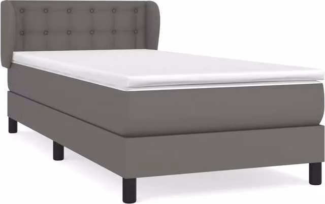 Letto singolo | Letto per adulti | Giroletto a Molle con Materasso Grigio 90x190 cm in Similpelle