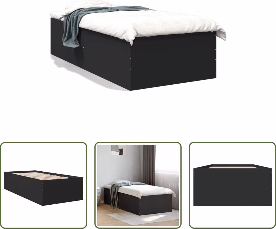 The Living Store Struttura letto nera 75x190 cm in materiale ligneo