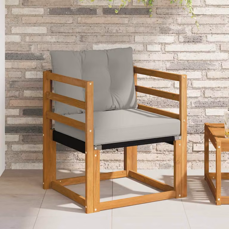 Divano da esterno moderno vidaXL in legno di acacia massello e tessuto textilene con cuscini inclusi, marrone e grigio