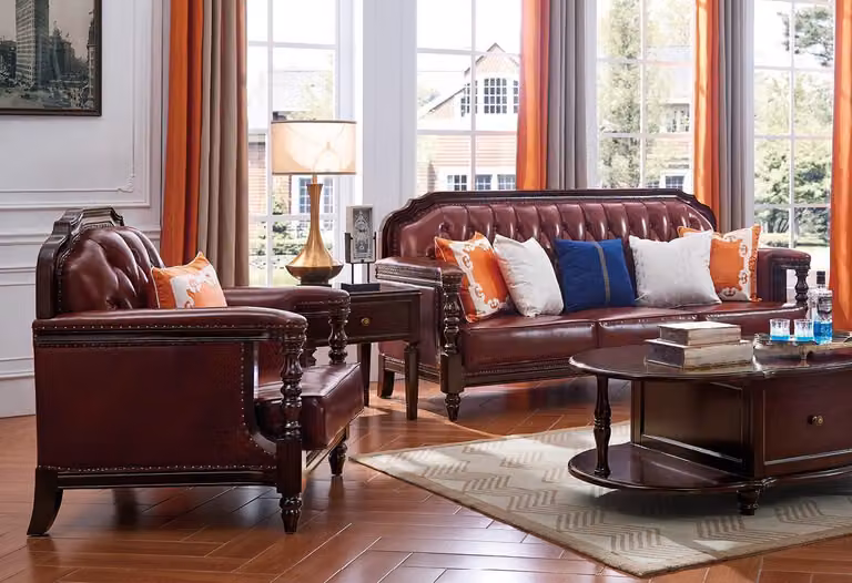 Klassische Chesterfield Barock Rokoko Möbel Couch Sofagarnitur 3+1 Ledergarnitur