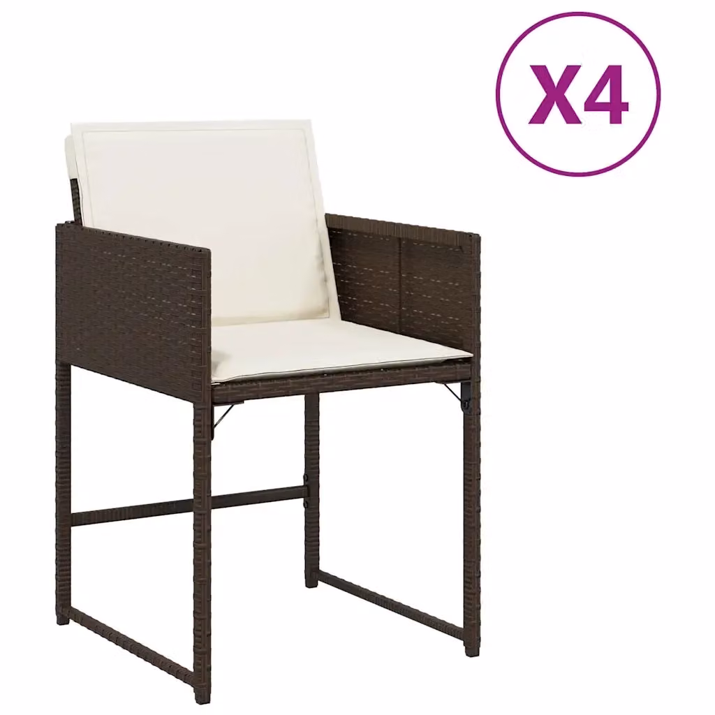 Set di 4 sedie da giardino con cuscini vidaXL in polyrattan marrone e bianco con braccioli – 2