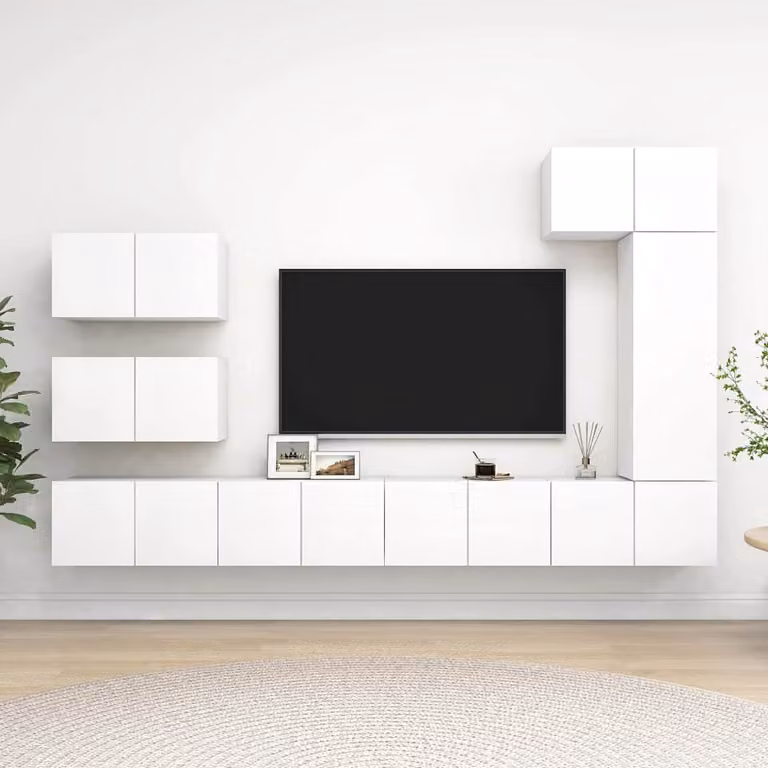 Set Mobili Porta TV Moderno vidaXL in 8 Pezzi Bianco in Legno e MDF