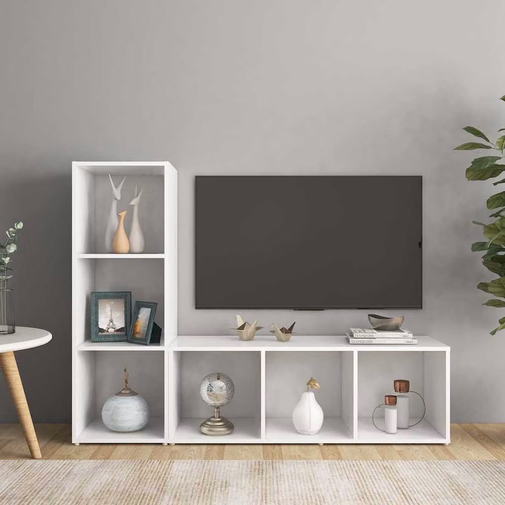 Set di 2 mobili TV vidaXL in legno multistrato e MDF, colore bianco, L 107 cm x P 35 cm x H 37 cm