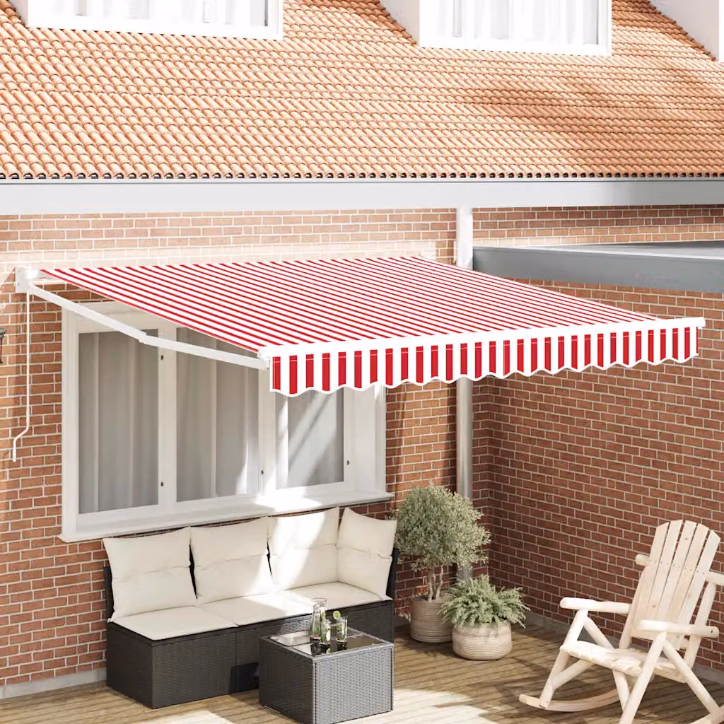 Tenda retrattile vidaXL con bracci pieghevoli in alluminio e tessuto in poliestere, Rosso e Bianco, L: 300 cm x P: 250 cm