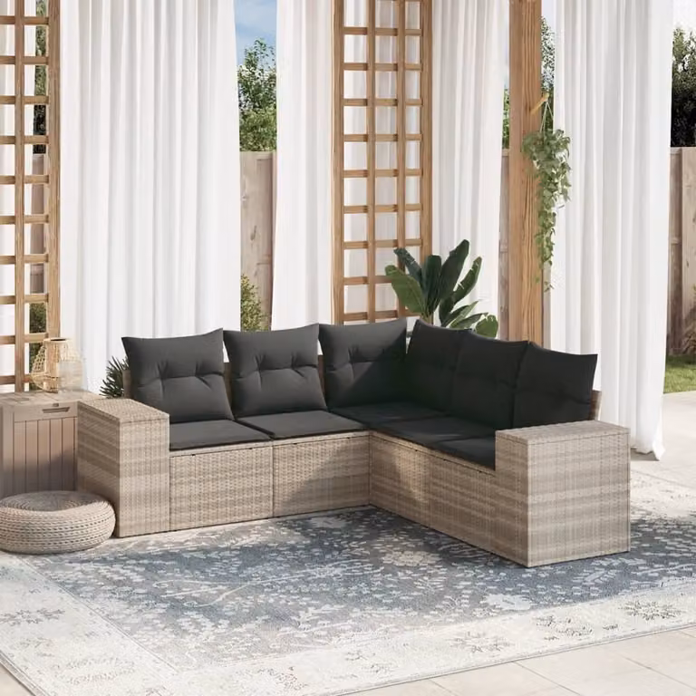 Maison Exclusive - Set Divano da Giardino 5pz con Cuscini Grigio Chiaro Polyrattan