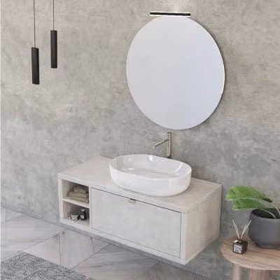 Mobile bagno sospeso INBAGNO grigio con cassetto e vano a giorno, completo di lavabo, specchio con illuminazione LED e finitura opaca, L: 110 cm – 1