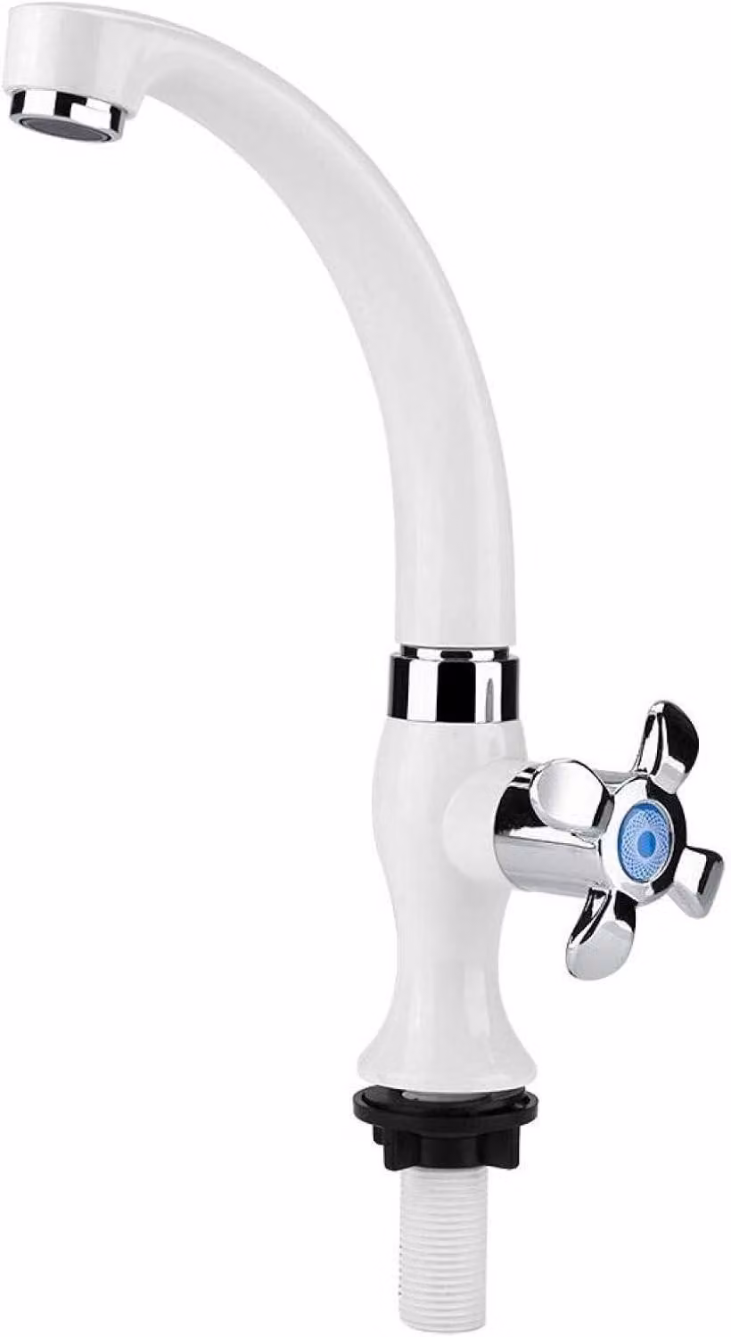 Omgoods - Rubinetto per lavello, monocomando, solo acqua fredda - ABS con finitura cromata - Risparmio idrico - Accessori flessibili per lavabo - Rotazione di 1/4 di giro - Robusto e durevole - Rubinetto
