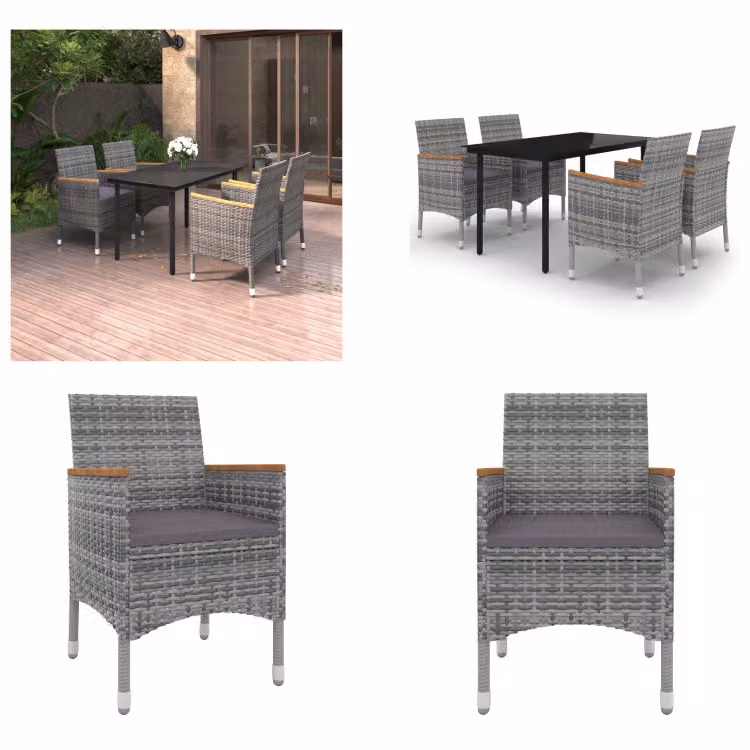 vidaXL Set da pranzo da giardino 5 pezzi con cuscini in polirattan e vetro - Set da pranzo da giardino - Set da pranzo da giardino - Set da pranzo da esterno - Tavolo e sedia da giardino