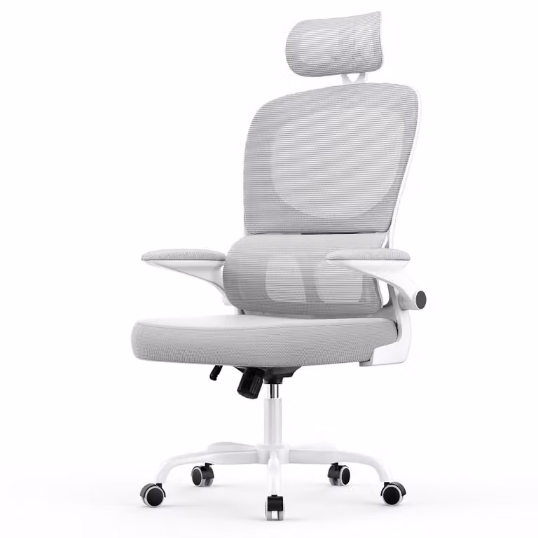 Sedia da ufficio ergonomica con poggiatesta e braccioli regolabili, schienale regolabile a 120°, supporto lombare auto-adattabile, colore grigio
