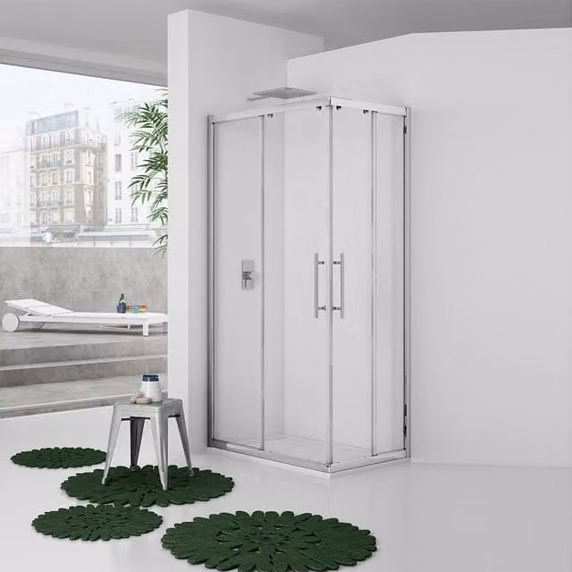 Box angolare new plus 77-79*77-79, vetro trasparente 6 mm h 1,95 con cerniere sganciabili