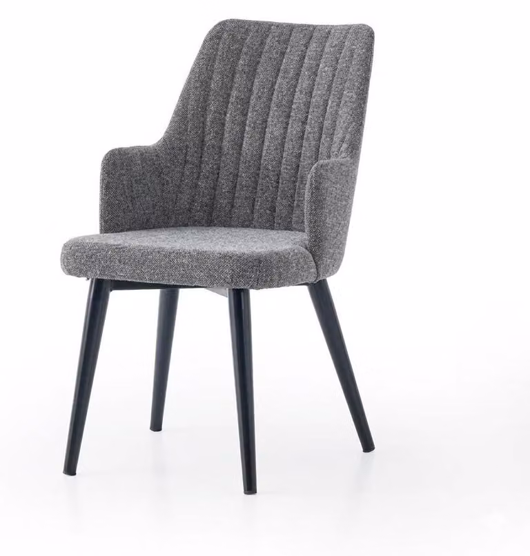 Sedia grigia, comoda, imbottita, in tessuto e metallo, stile moderno, confortevole