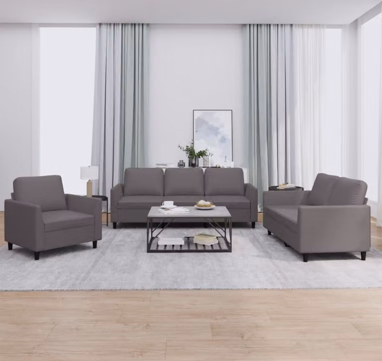 Maison Exclusive - Set divano 3 pezzi con cuscini, grigio, ecopelle