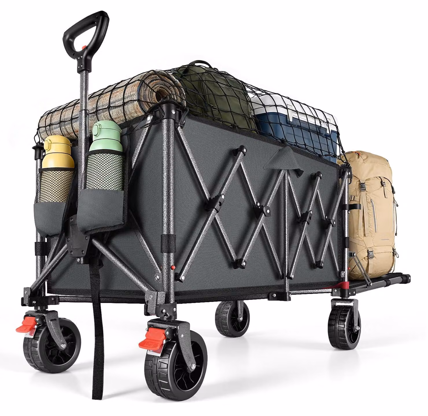 Carrello pieghevole per campeggio, da 125 a 240 litri, con sistema di frenatura a doppio freno, ideale per spiaggia e giardino