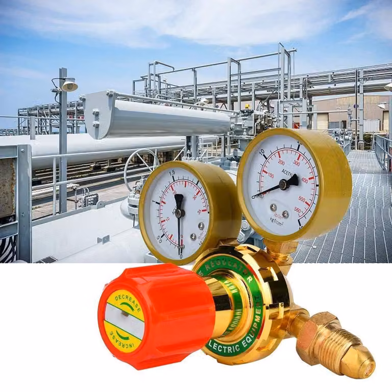 Regolatore di gas per acetilene - Ottone - Resistente alla pressione - G5/8 CGA580 - Manopola regolabile - Resistente e sicuro - Riduttore di pressione