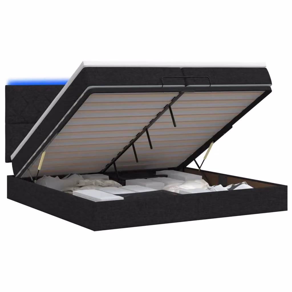 Letto Ottomano vidaXL con Materasso Ibrido, Illuminazione LED Sottostante e Porte USB, Nero e Bianco, L/P/H: 200 x 200 x 88 cm – 2