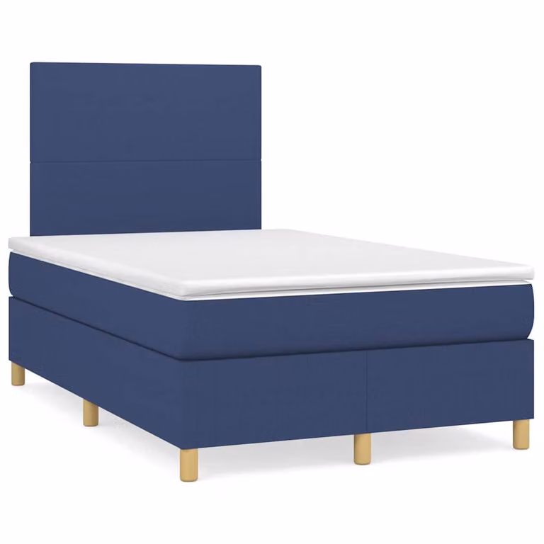Letto Ibrido vidaXL con Materasso, Illuminazione LED Blu e Porta USB, Tessuto Bianco e Blu, L/P: 120 x 200 cm