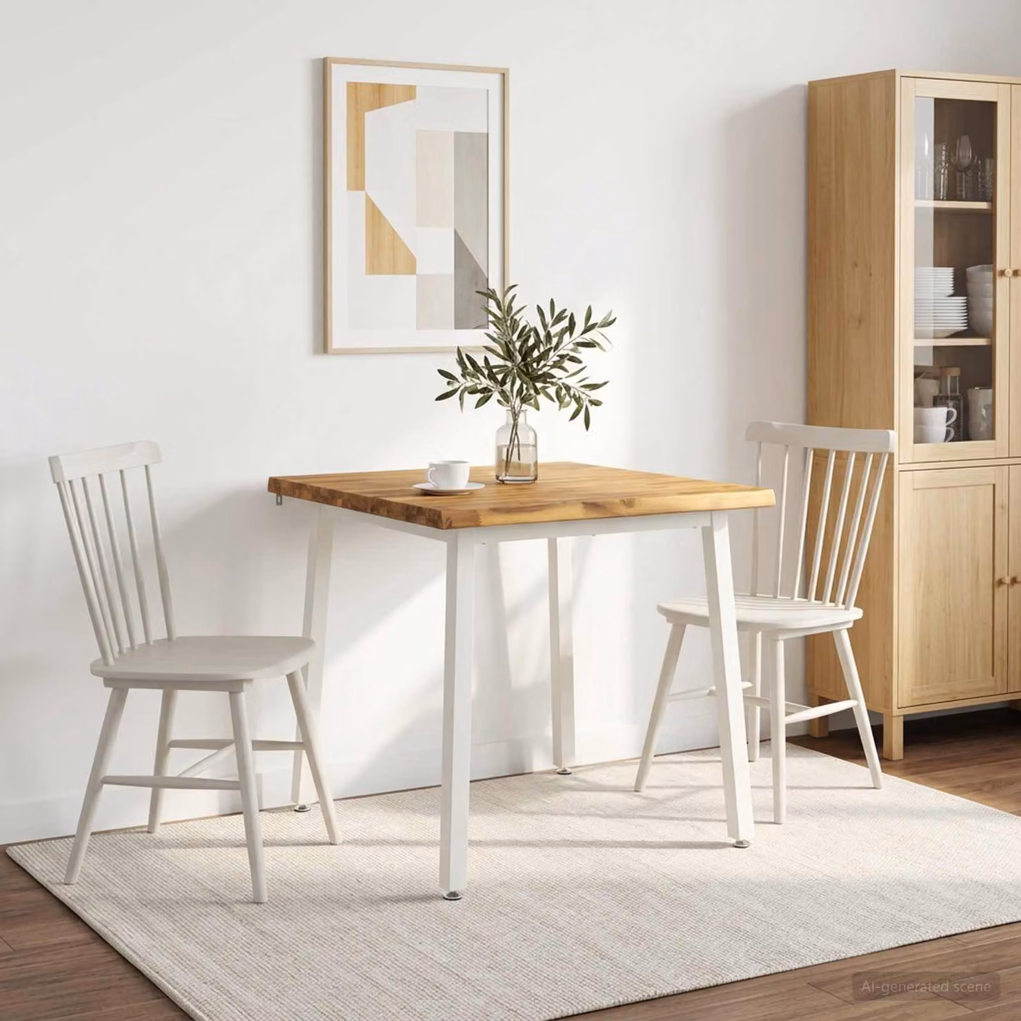Tavolo quadrato moderno vidaXL in legno di acacia bianco con bordo naturale L: 70 cm, P: 70 cm, H: 75 cm
