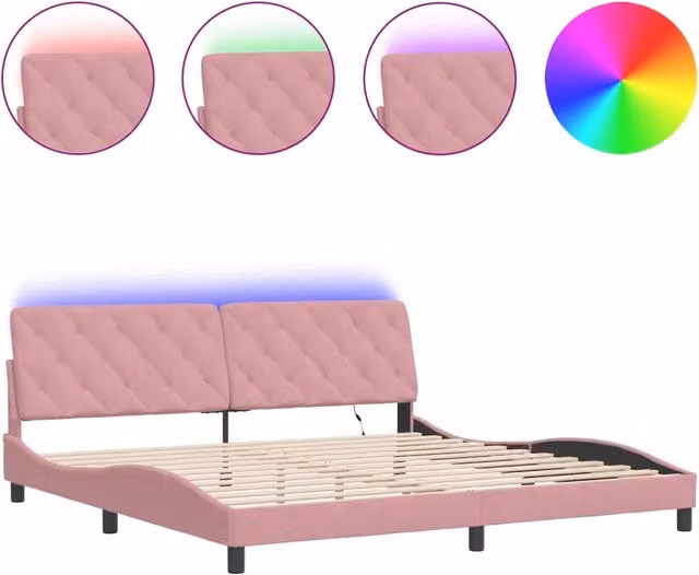 Letto matrimoniale | Letto per adulti | Giroletto con LED senza Materasso Rosa 200x200 cm in Velluto