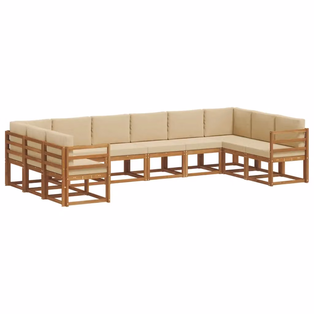Set di divani da esterno a L vidaXL in legno di acacia con cuscini beige e marrone – 2