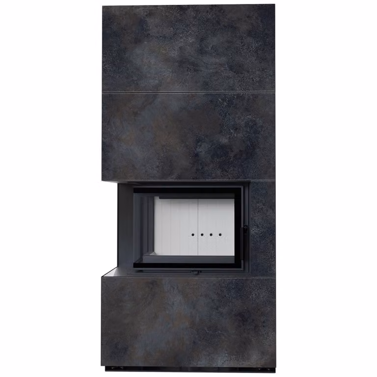 Kit caminetto KRATKI FLOKI BOX sinistro 8 kW Ø 160 Sinterizzazione al quarzo OSSIDO NERO