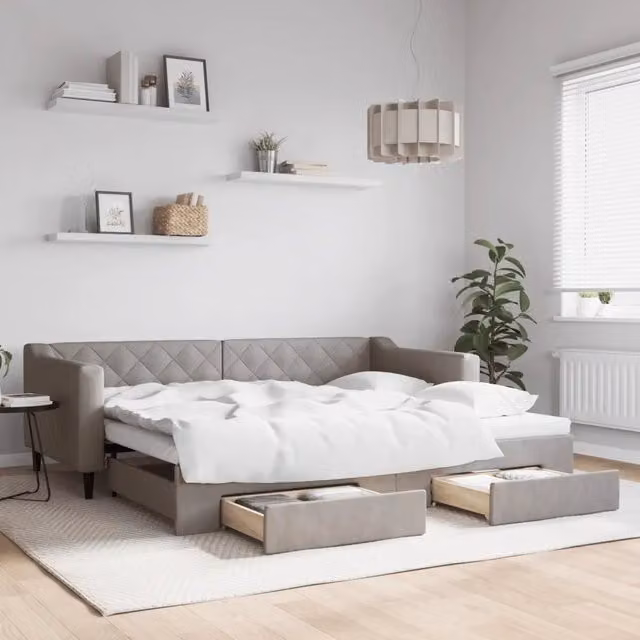 Divano Letto Estraibile con Cassetti-Sofa Letto-Daybed Tortora 90x200 cm Tessuto 694939