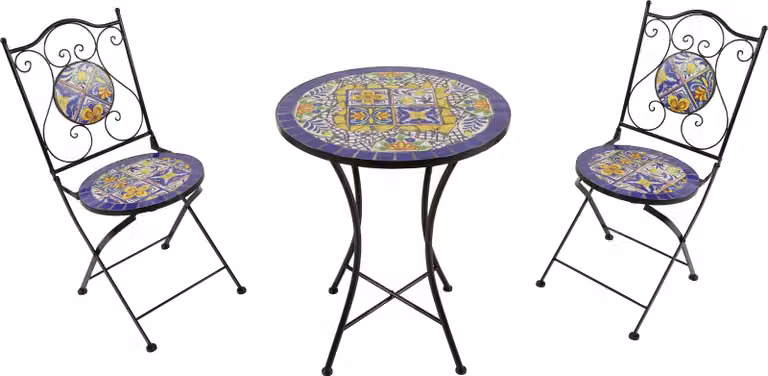AXI Amélie Set Bistrot da Balcone, 2 Sedie 1 Tavolo, Set Bistrò Veranda Mosaico Giallo/Blu - Set Bistro da Giardino, Tavolo Bistro a Mosaico per Giardino/Balcone/Terrazza
