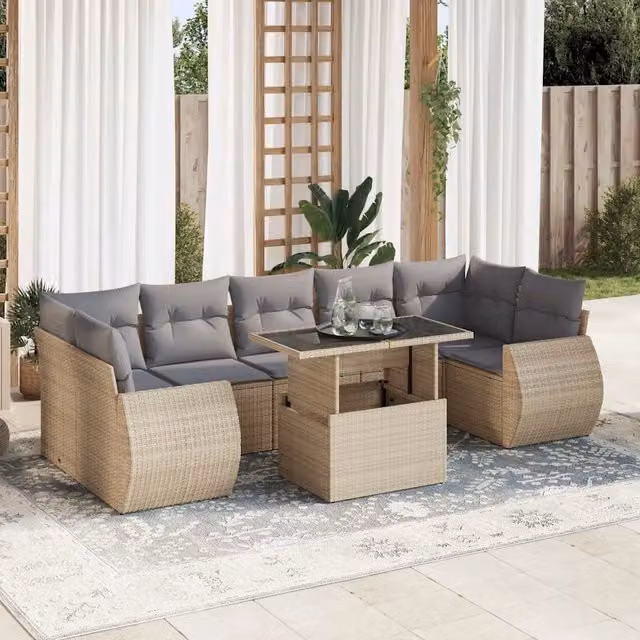 Set Divano da Giardino 8 pz con Cuscini Beige in Polyrattan 3326600