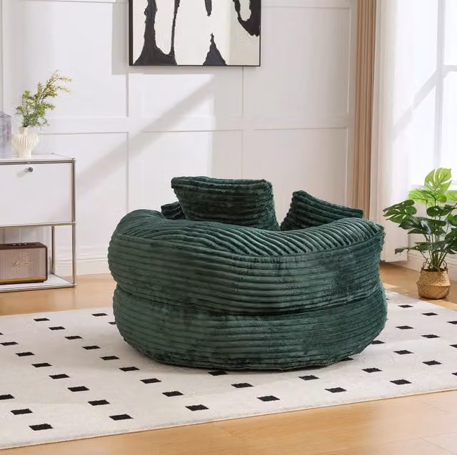 Poltrona sacco 108x108x52 cm senza montaggio in tessuto a coste verde smeraldo