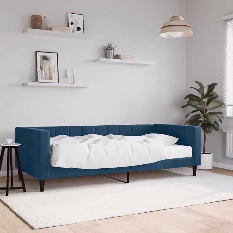 vidaXL Divano Letto in Velluto Blu con Materasso L/P/H: 200 x 90 x 68 cm